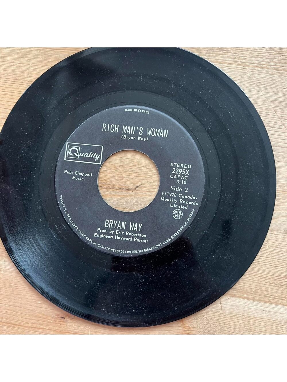 Bryan Way - Rich Man's Woman/Midnight Lady 45rpm VG+ R20